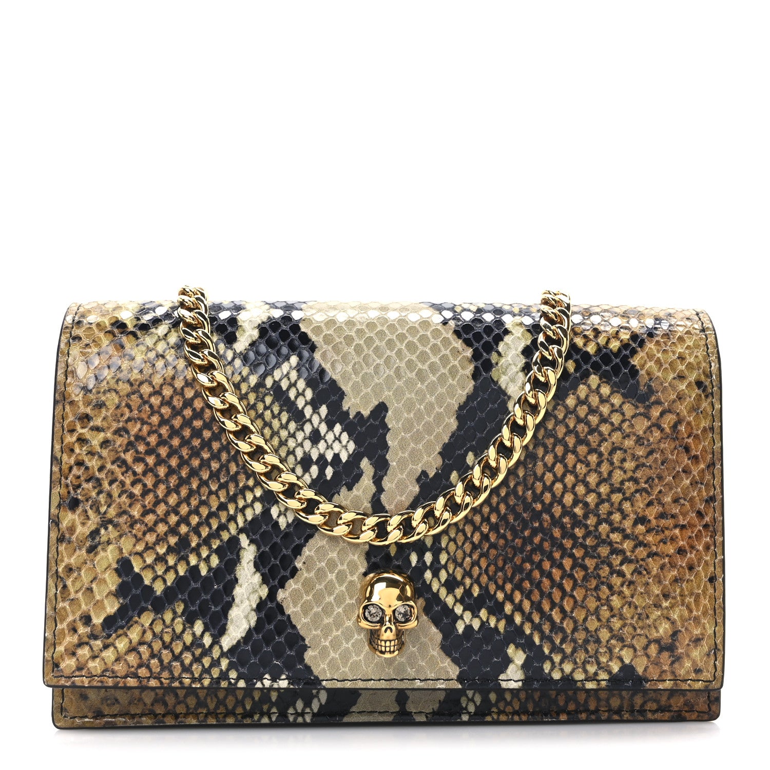 Alexander McQueen Calfskin Snakeskin Embossed Skull Mini Crossbody Bag Brown 1 of 9