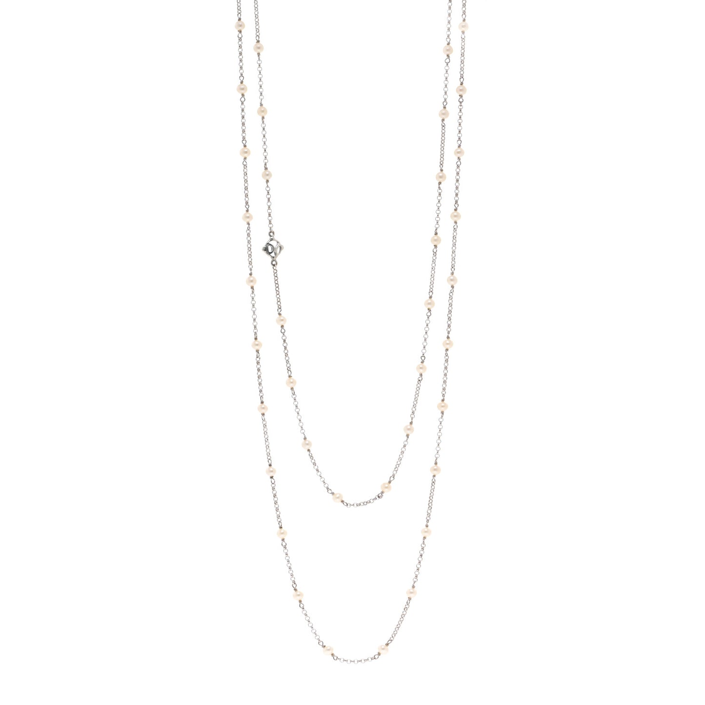 Sterling Silver Freshwater Cultured Pearl Station Long Necklace