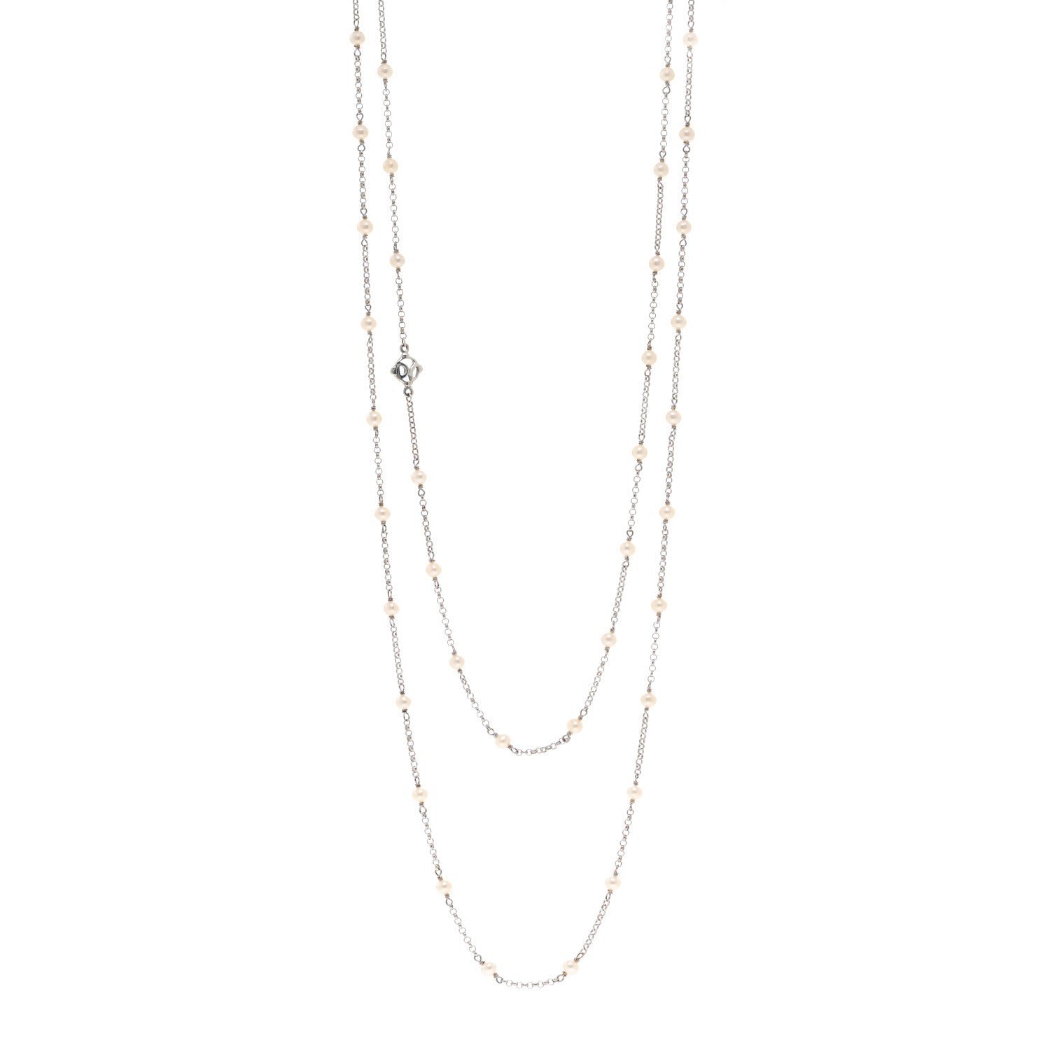 David Yurman Sterling Silver Freshwater Cultured Pearl Station Long Necklace 1 of 4
