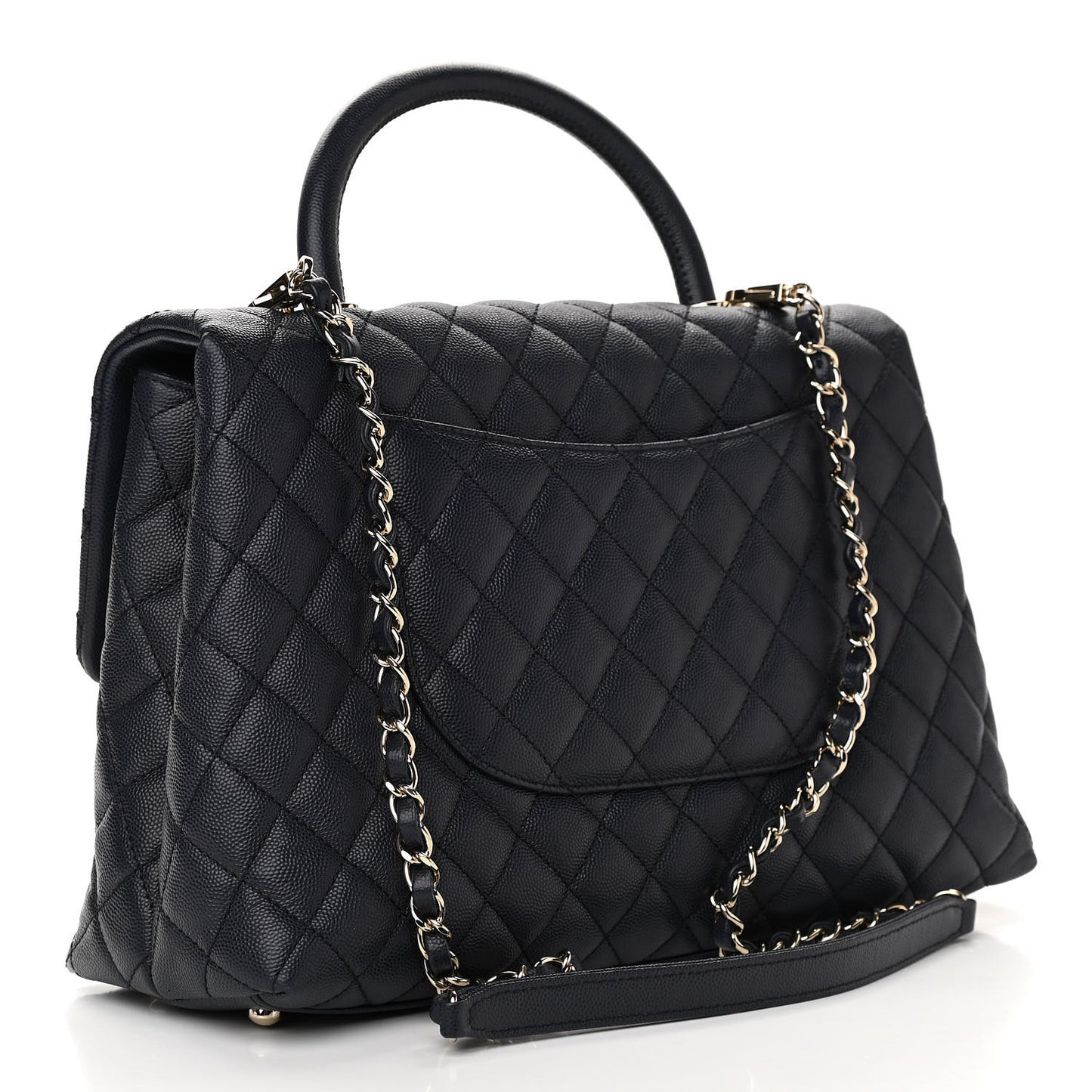 Caviar Quilted Medium Coco Handle Flap Navy Blue