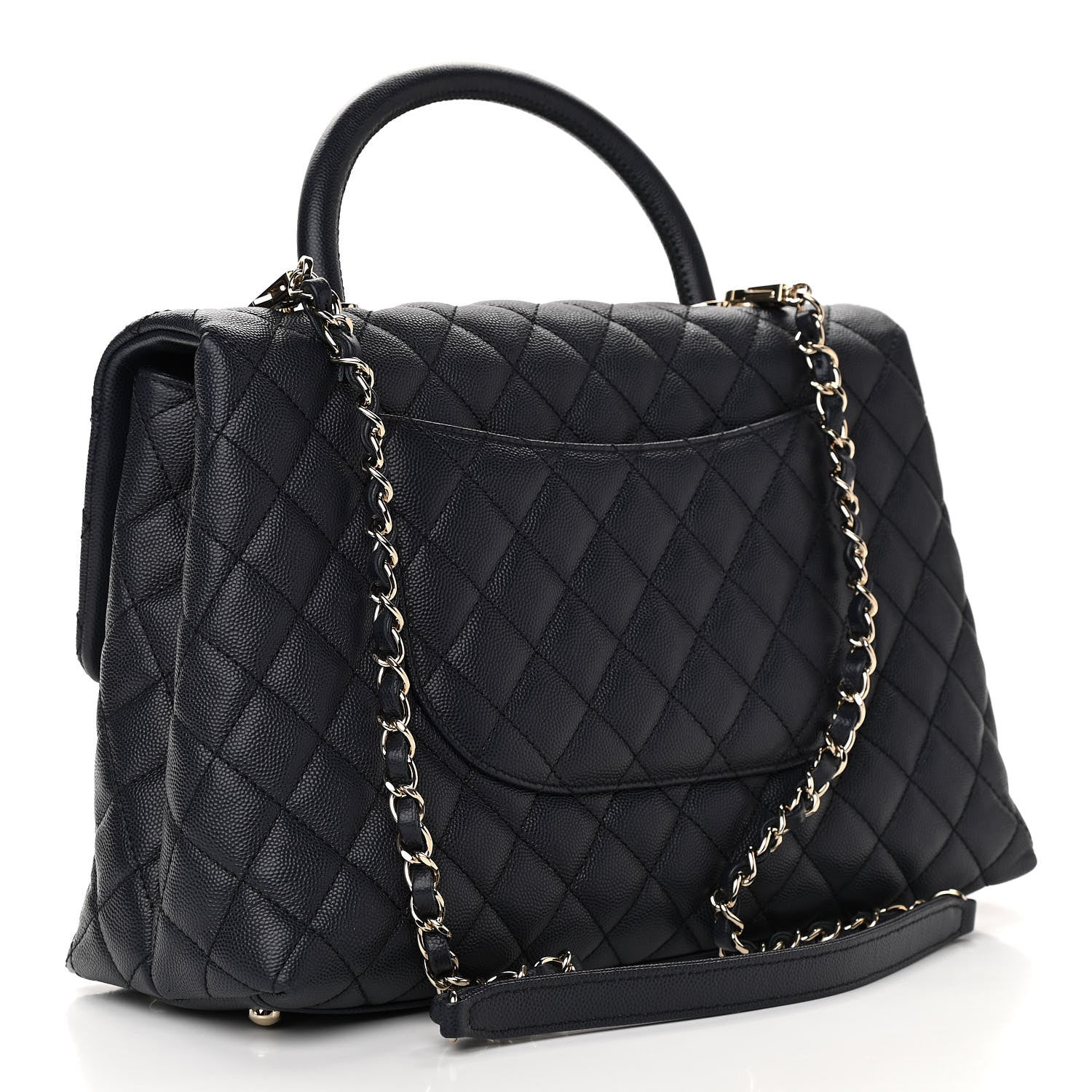 Chanel Caviar Quilted Medium Coco Handle Flap Navy Blue 3 of 11