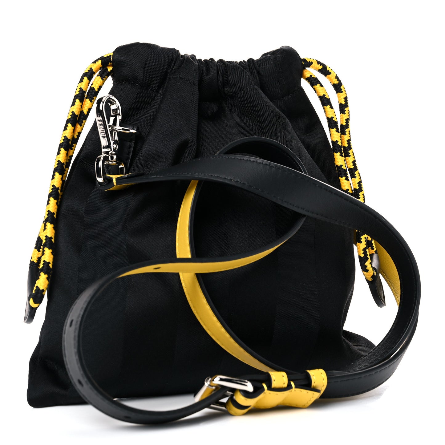 Recycled Nylon Vitello Grace Light Pequin Small Saint Fendi Roma Drawstring Pouch Black Sunflower