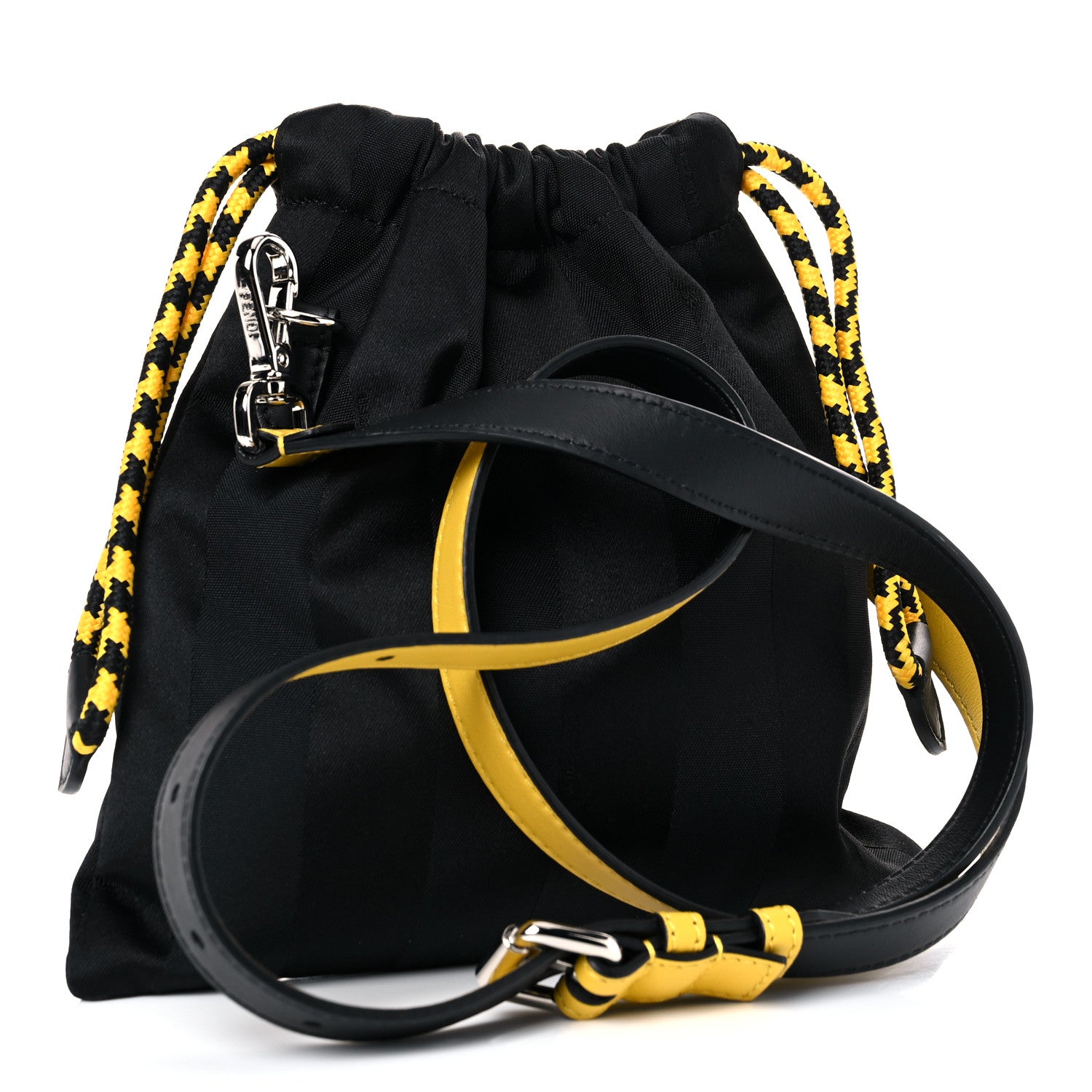 Fendi Recycled Nylon Vitello Grace Light Pequin Small Saint Fendi Roma Drawstring Pouch Black Sunflower 3 of 10