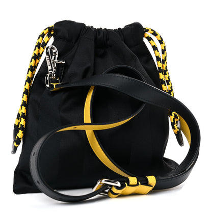Fendi Recycled Nylon Vitello Grace Light Pequin Small Saint Fendi Roma Drawstring Pouch Black Sunflower 3 of 10