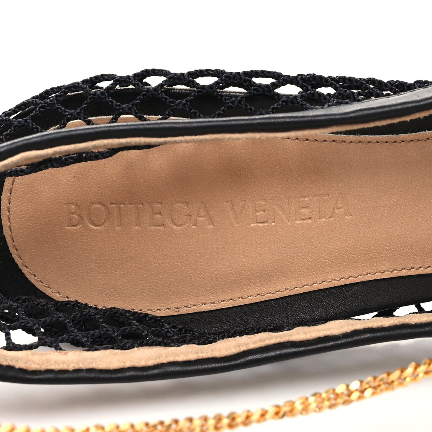 Mesh Calfskin Stretch Chain Strap 90mm Pumps 36.5 Black