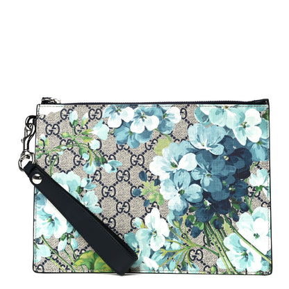 Gucci GG Supreme Monogram Blooms Small Zip Wristlet Pouch Beige Blue Black 1 of 11