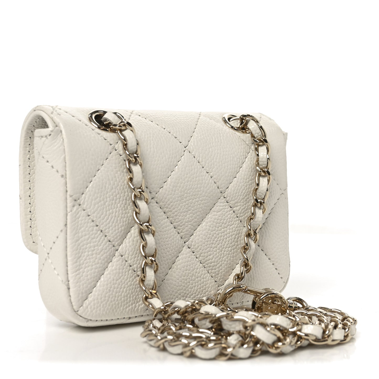 Caviar Quilted Mini Chain Belt Bag White