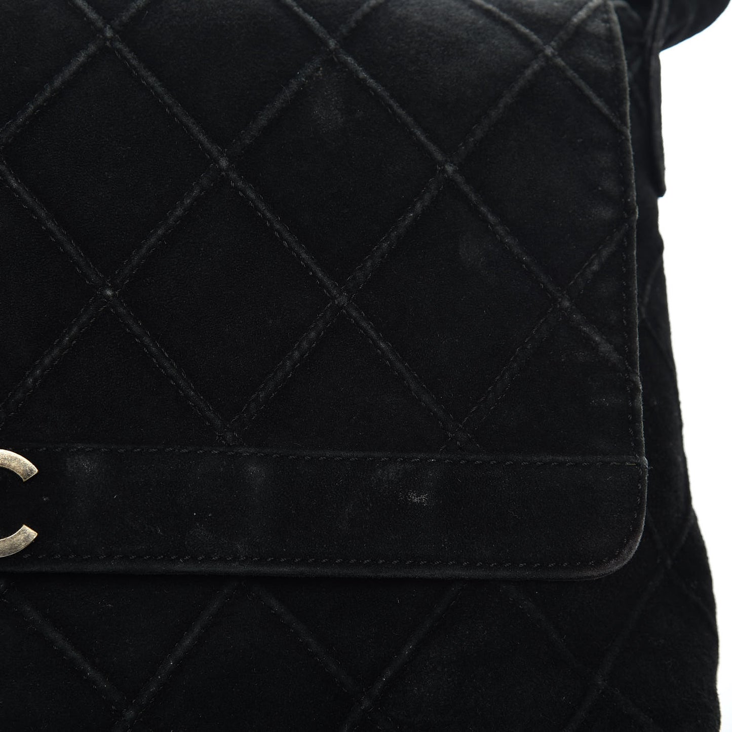 Suede Quilted Flap Shoulder Bag Black