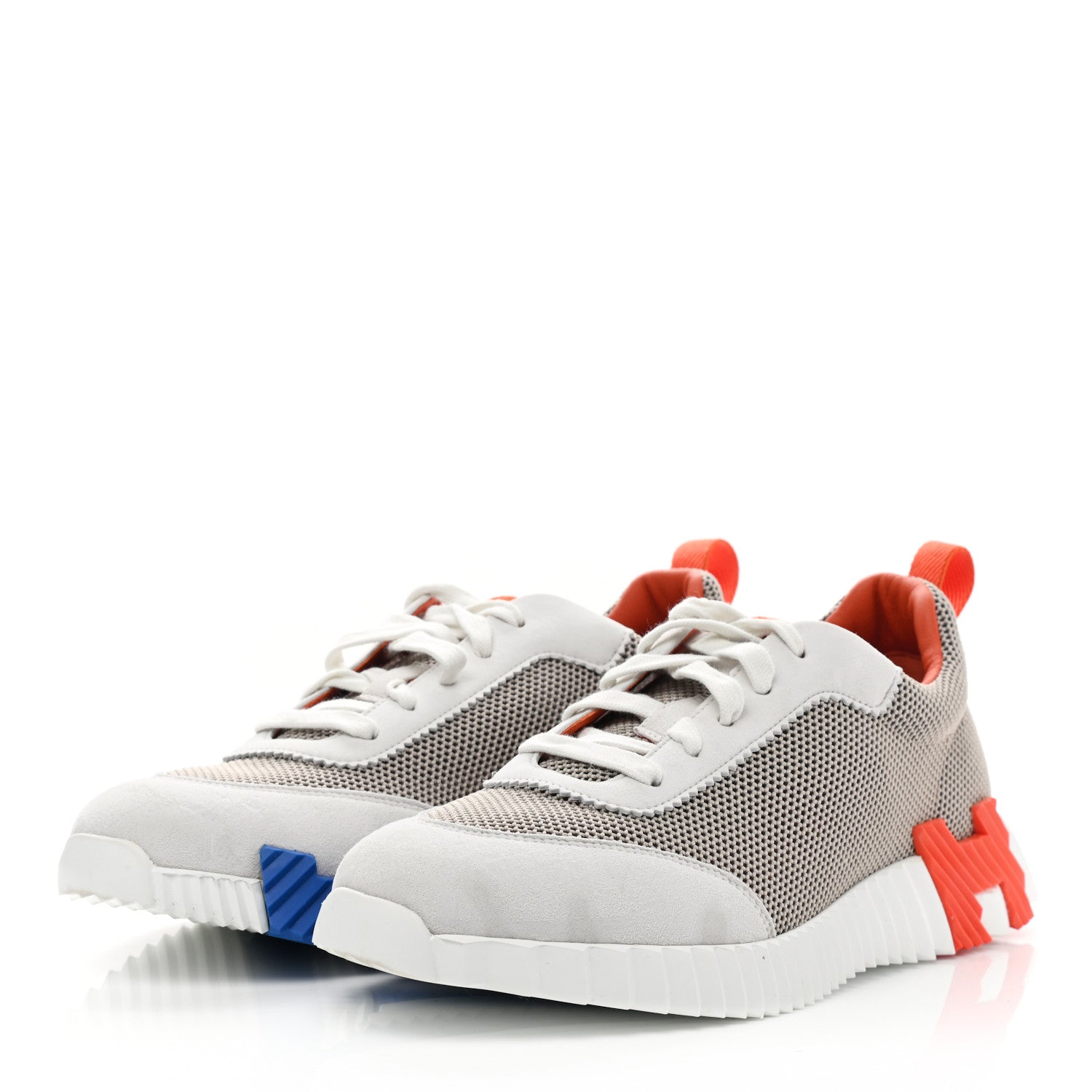 Hermes Air Mesh Suede Goatskin Mens Bouncing Sneakers 43.5 Multicolor Beige 3 of 9
