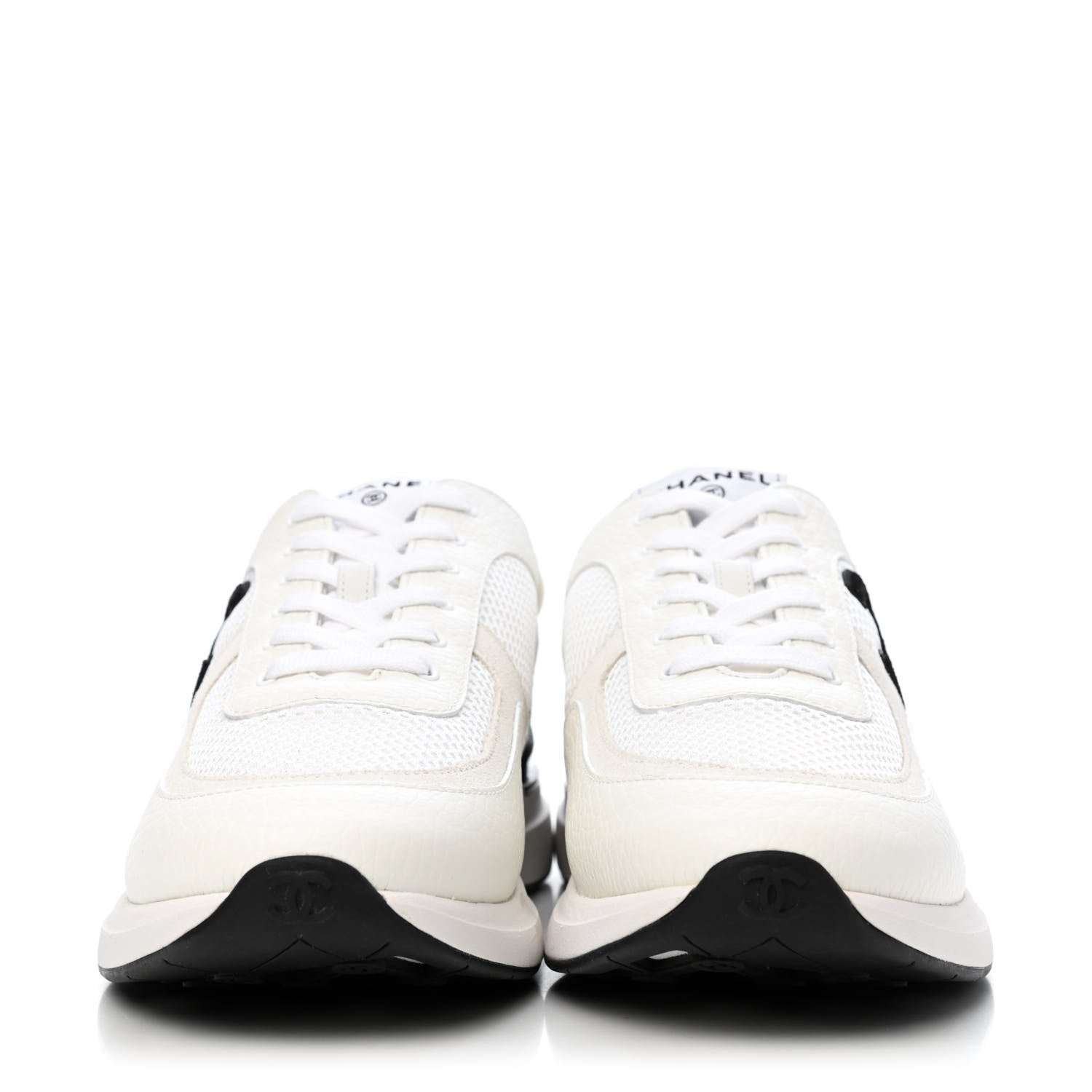 Chanel Calfskin Mesh Suede CC Sneakers 43 White Black 2 of 4