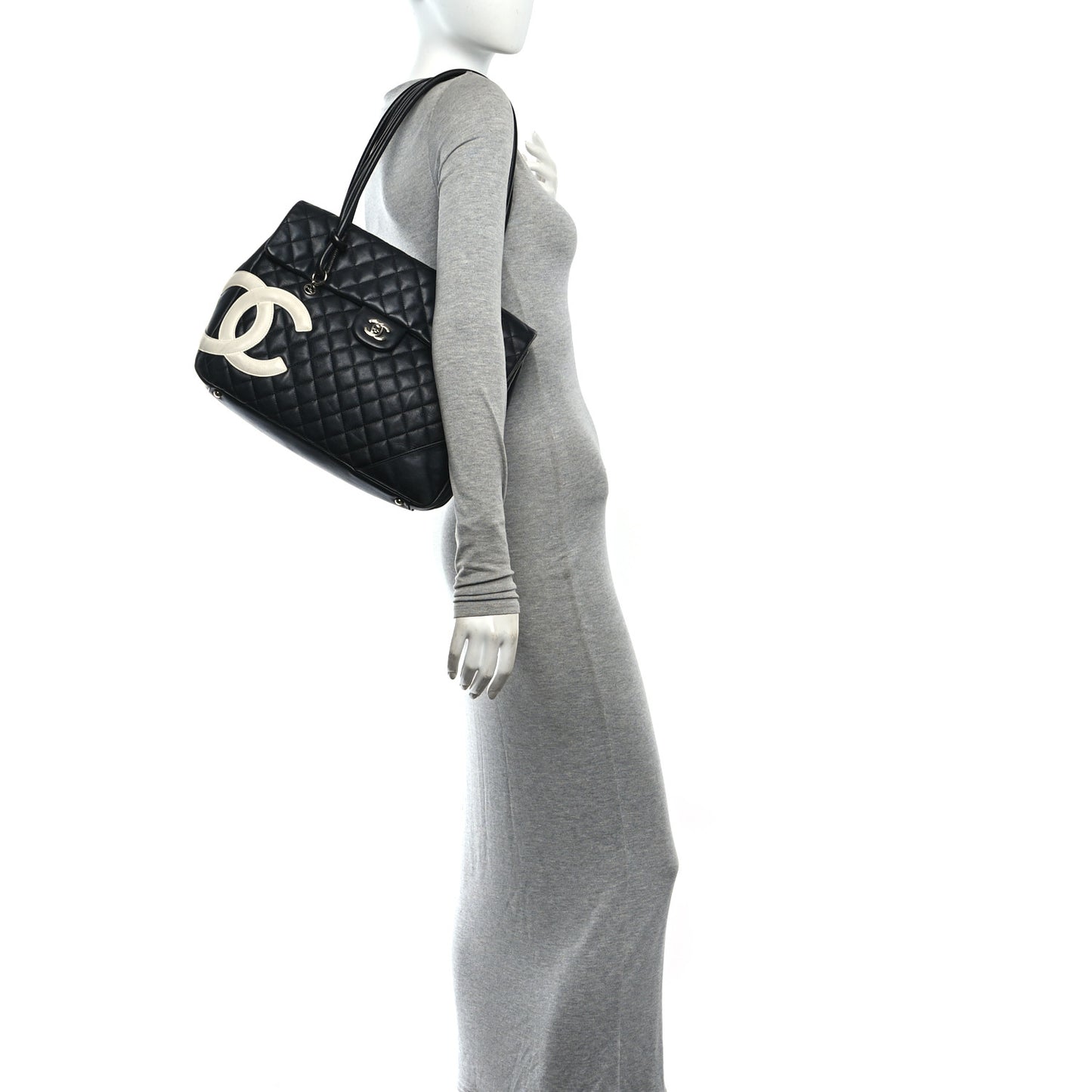 Calfskin Quilted Large Cambon Flap Black White