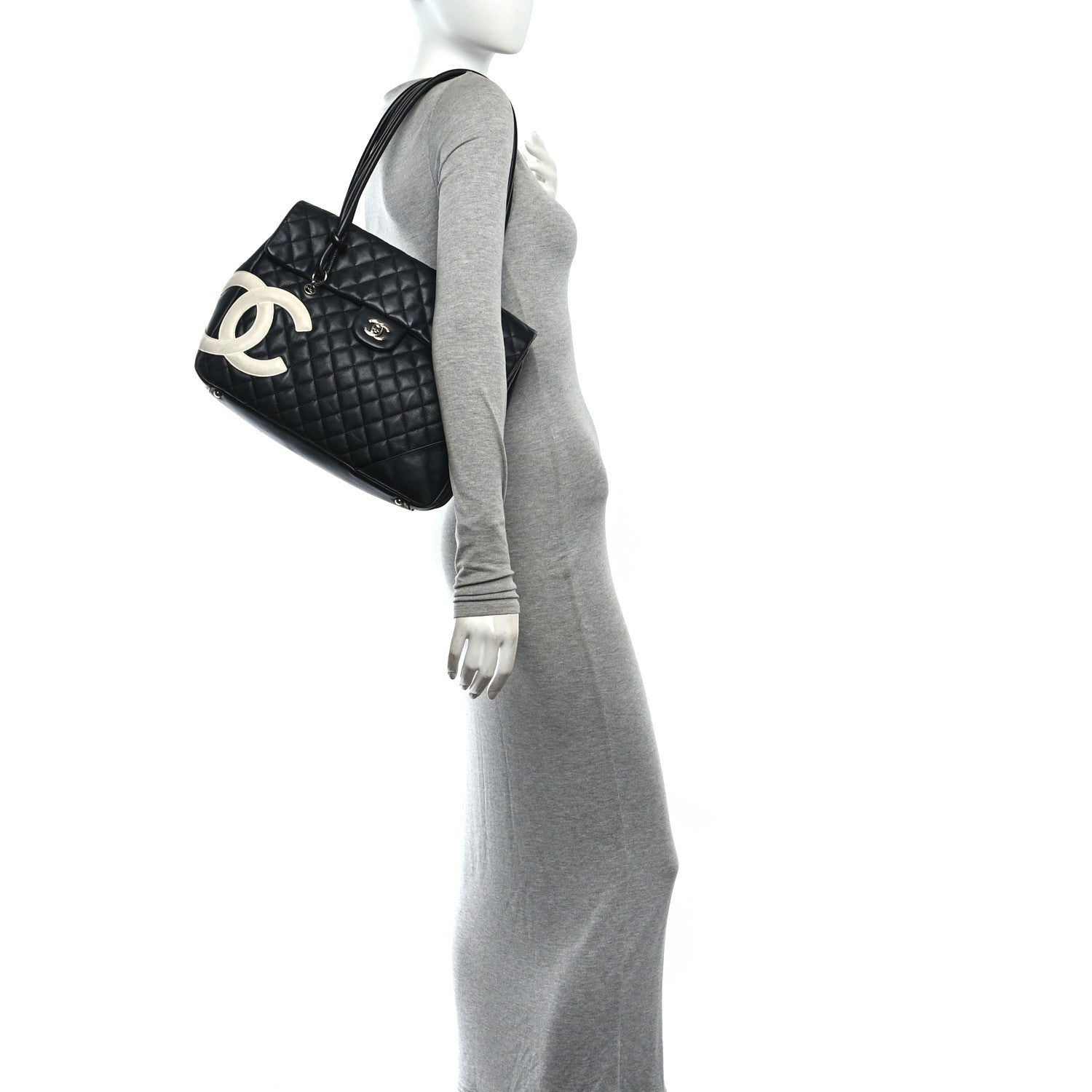 Chanel Calfskin Quilted Large Cambon Flap Black White 2 of 10
