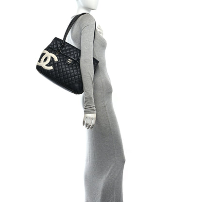 Chanel Calfskin Quilted Large Cambon Flap Black White 2 of 10