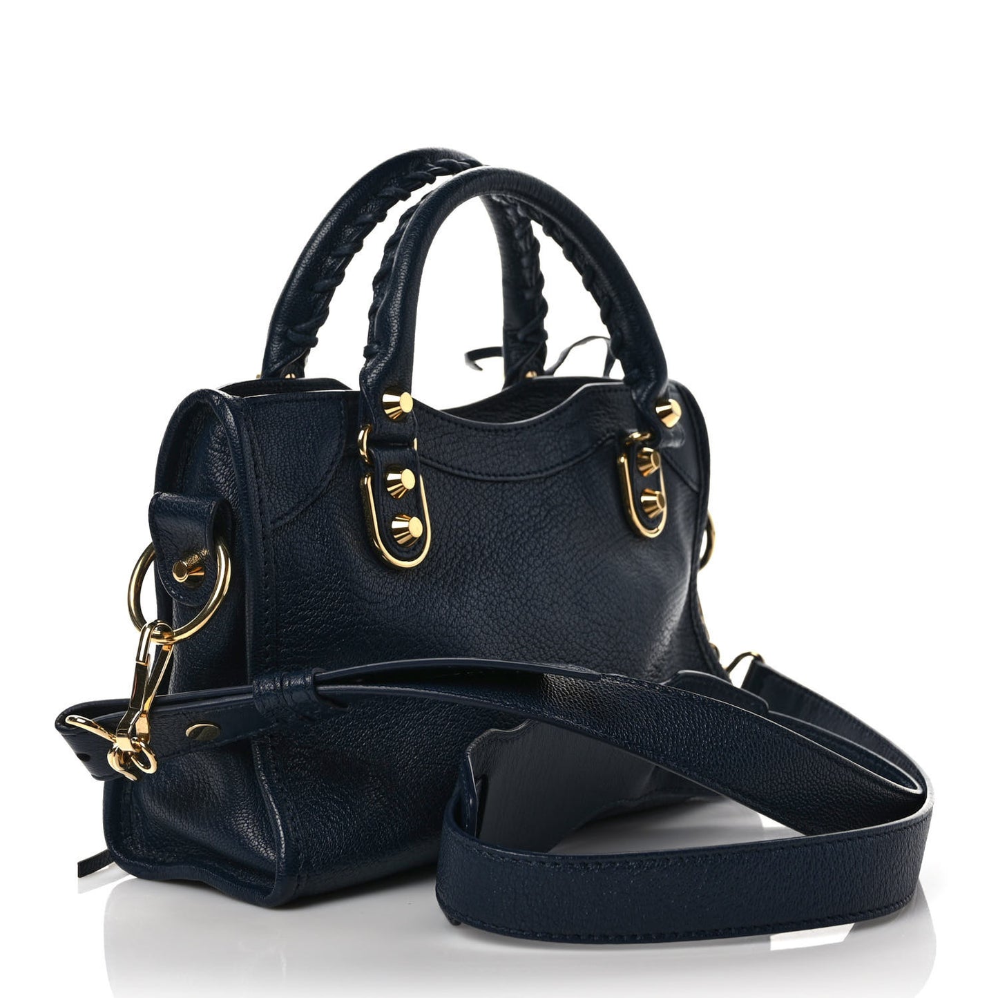 Shiny Goatskin Gold Metallic Edge Hardware Mini City Bleu de Minuit