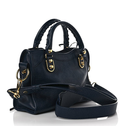 Balenciaga Shiny Goatskin Gold Metallic Edge Hardware Mini City Bleu de Minuit 3 of 9