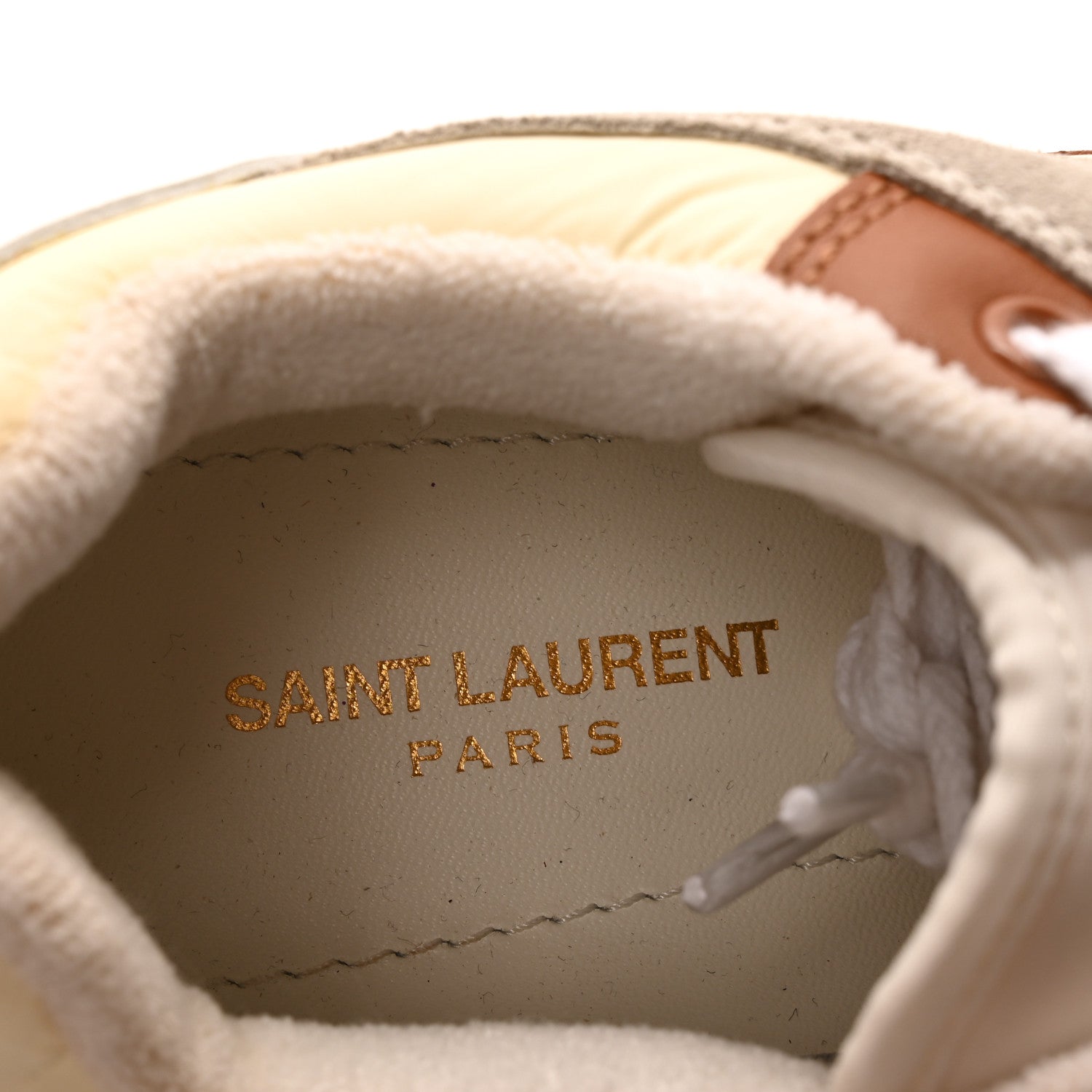 Saint Laurent Nylon Calfskin Suede Bump Low Top Sneakers 37.5 White Grey Cuoio 8 of 9