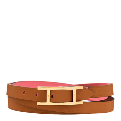 Hermes Swift Chamonix Behapi Double Tour Reversible Bracelet Rose Azalee Gold 4 of 8