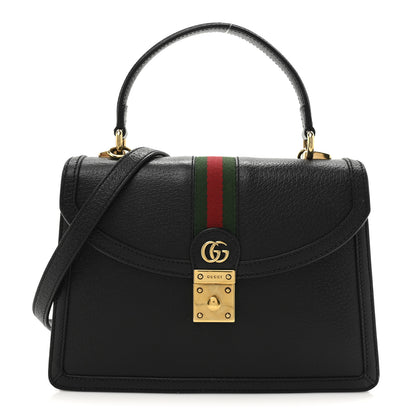 Gucci Textured Dollar Calfskin Web Small Ophidia Padlock Top Handle Bag Black 1 of 13
