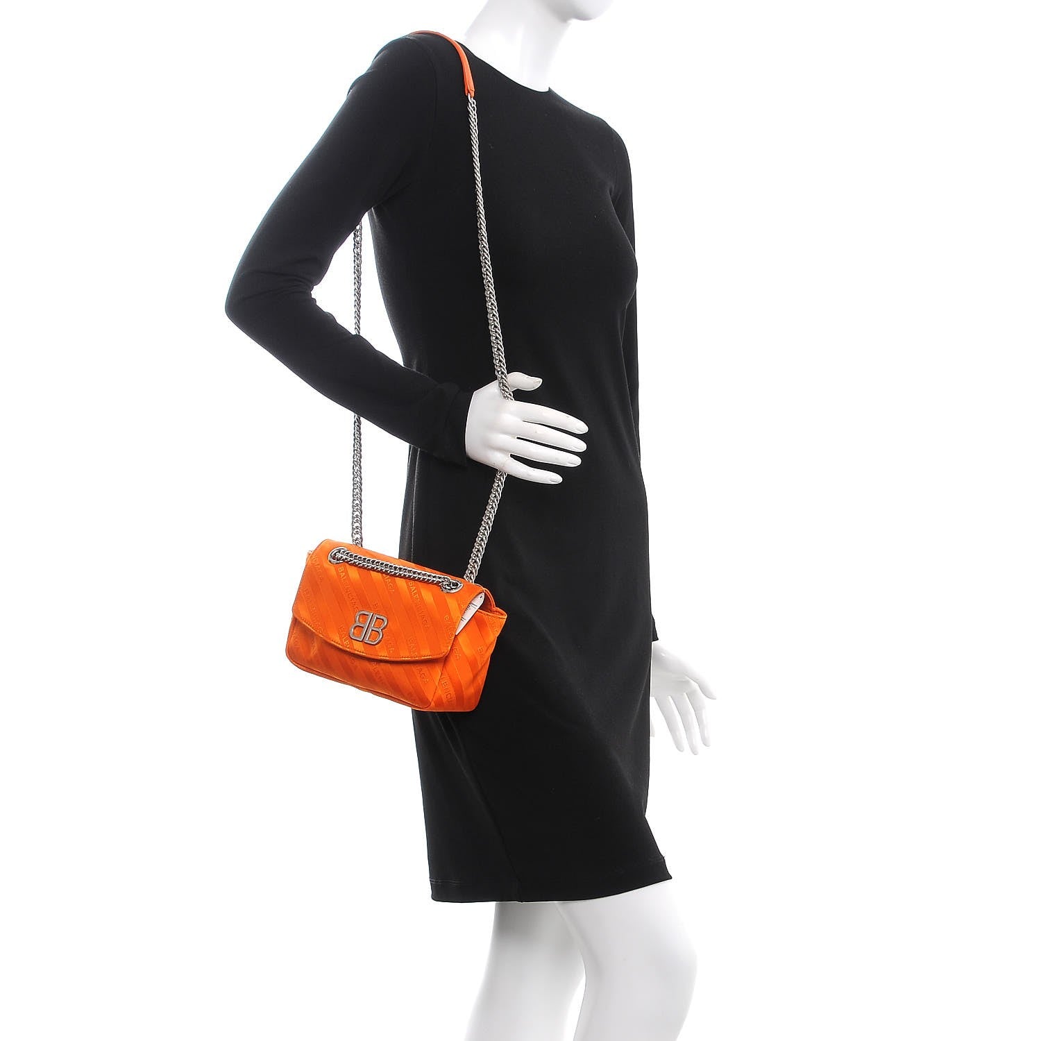 Balenciaga Nylon Jacquard Diagonal Logo S BB Round Shoulder Bag Orange Sanguine 2 of 9