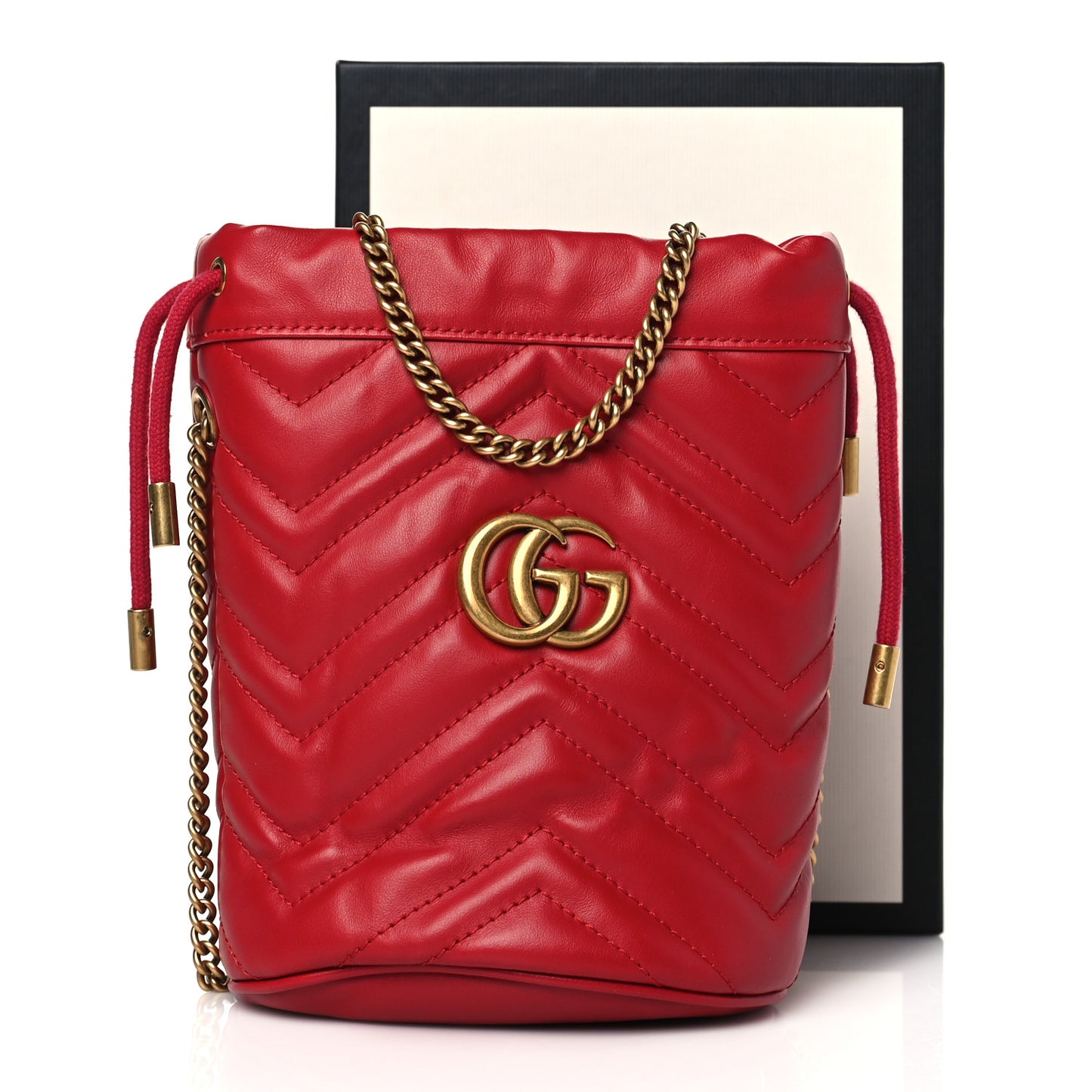 Calfskin Matelasse Mini GG Marmont 2.0 Bucket Bag Hibiscus Red