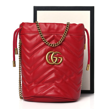 Gucci Calfskin Matelasse Mini GG Marmont 2.0 Bucket Bag Hibiscus Red 11 of 11