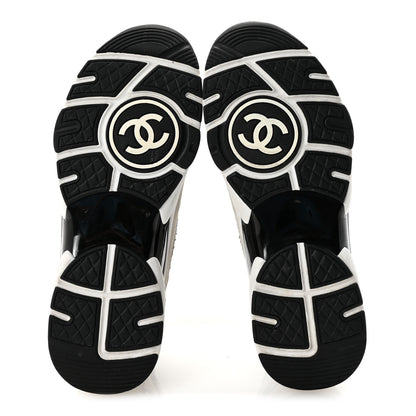 Chanel Tweed Suede Calfskin Womens CC Sneakers 36.5 Dark Blue Black Grey White 6 of 10