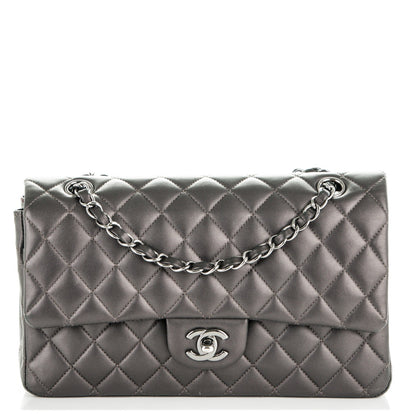 Chanel Metallic Lambskin Quilted Medium Double Flap Dark Grey 1 of 7