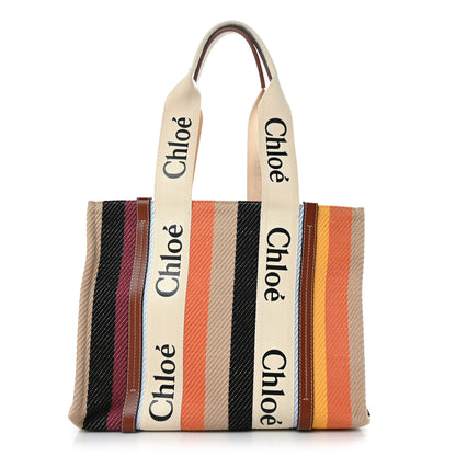 Chloe Cotton Calfskin Medium Woody Striped Tote Multicolor 1 of 9