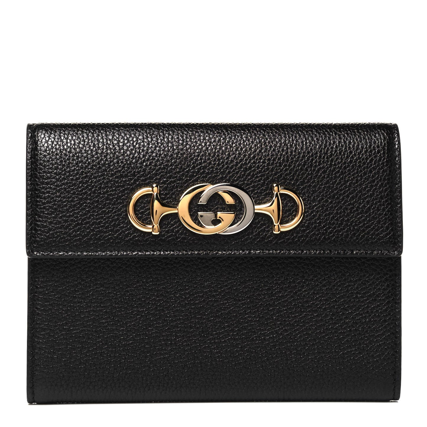 Grainy Calfskin Zumi Flap Card Case Black