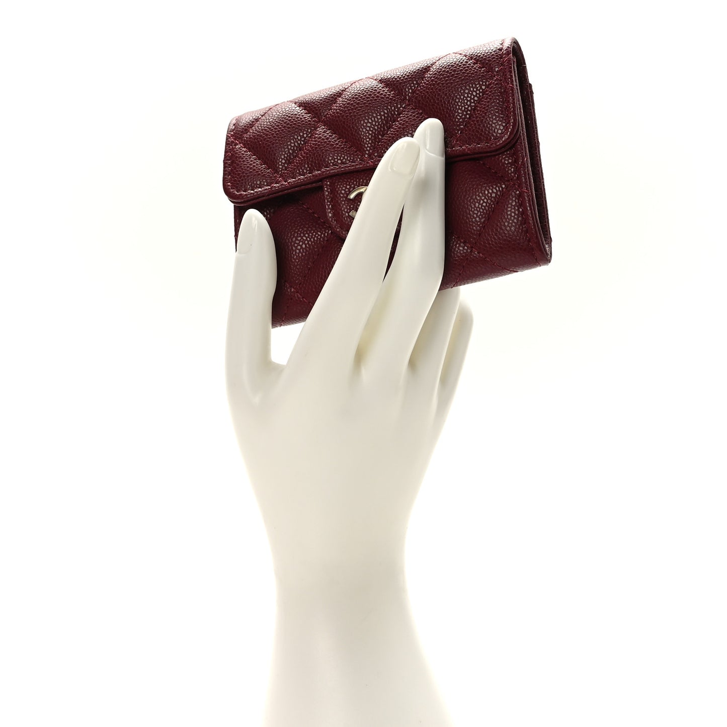 Iridescent Caviar Quilted Flap Card Holder Wallet Burgundy