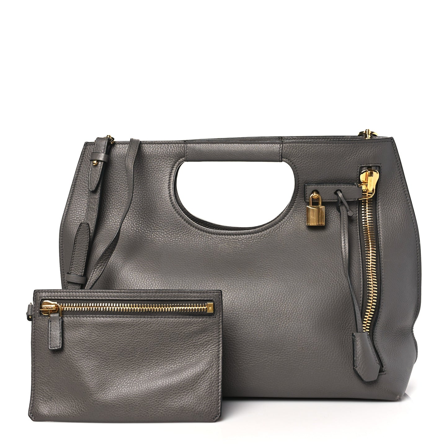 TOM FORD Grained Calfskin Alix Padlock Zip Tote Graphite