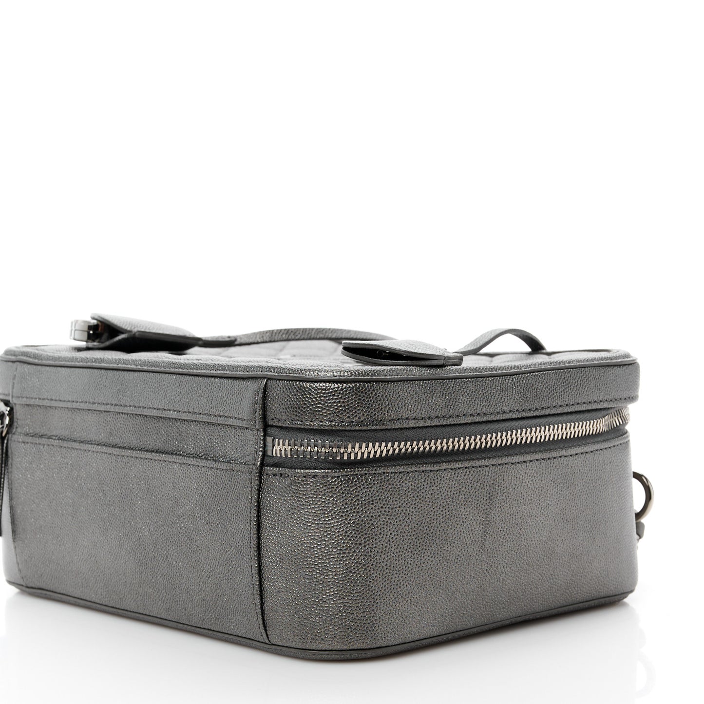 Metallic Caviar Quilted Medium CC Filigree Vanity Case Dark Silver