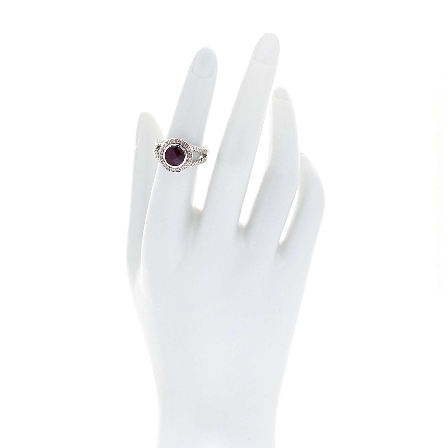 David Yurman Sterling Silver Diamond Garnet 8mm Petite Cerise Ring 49 5 2 of 4