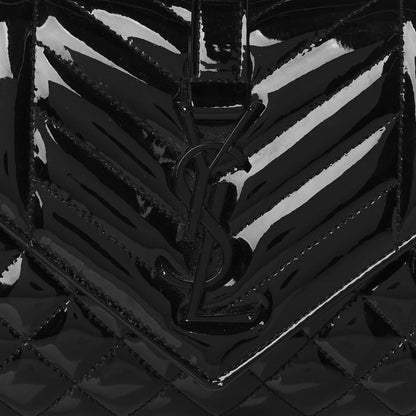 Saint Laurent Patent Mixed Matelasse Triquilt Small Monogram Satchel Black 7 of 9