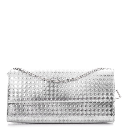 Christian Dior Metallic Patent Micro-Cannage Lady Dior Croisiere Chain Wallet Silver 1 of 7