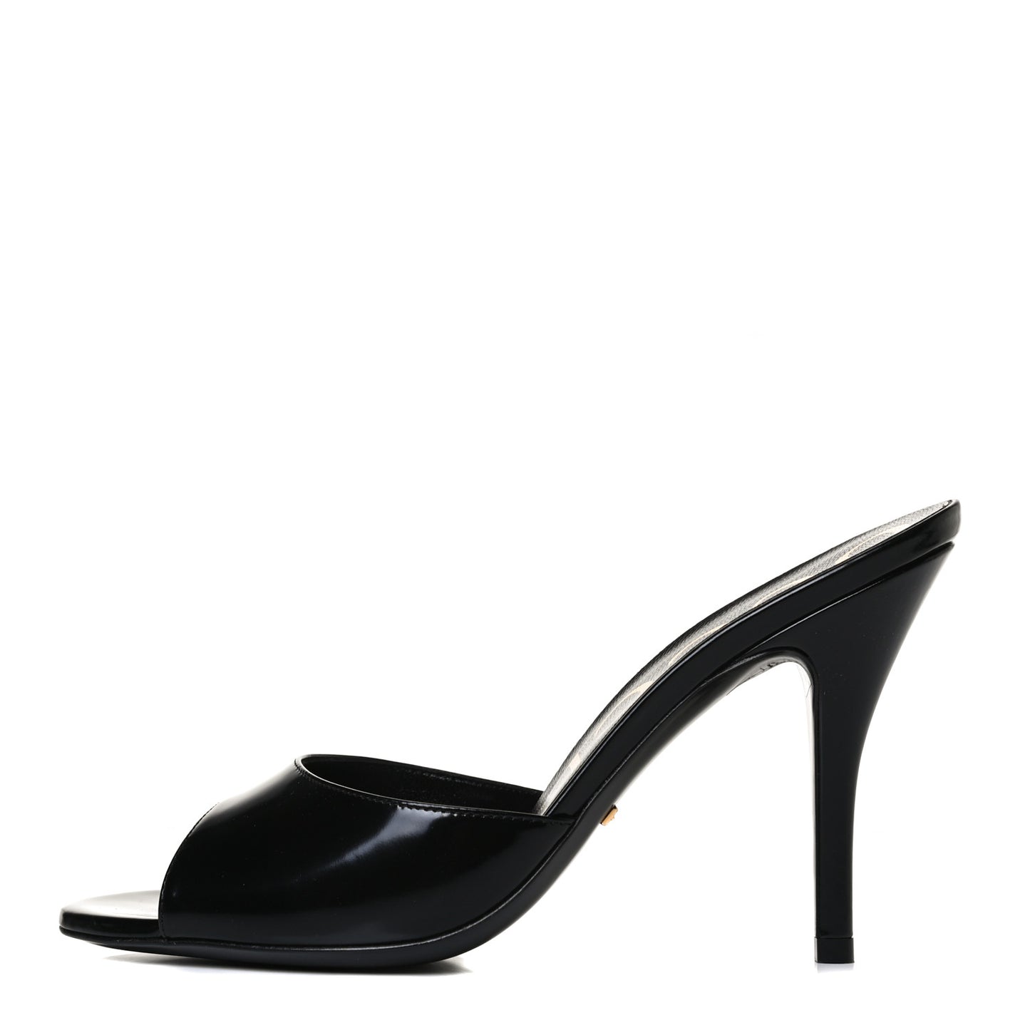 Polished Calfskin Scarlet Mid Heel Slide Sandals 37.5 Black