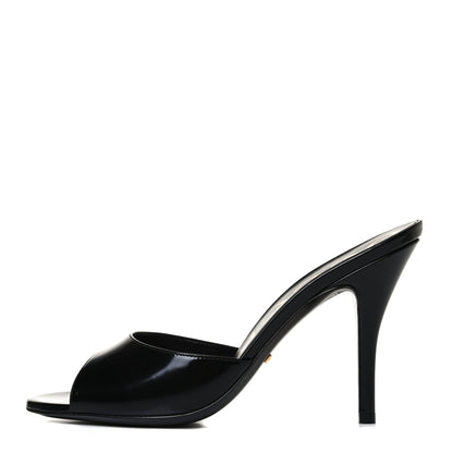 Gucci Polished Calfskin Scarlet Mid Heel Slide Sandals 37.5 Black 1 of 13