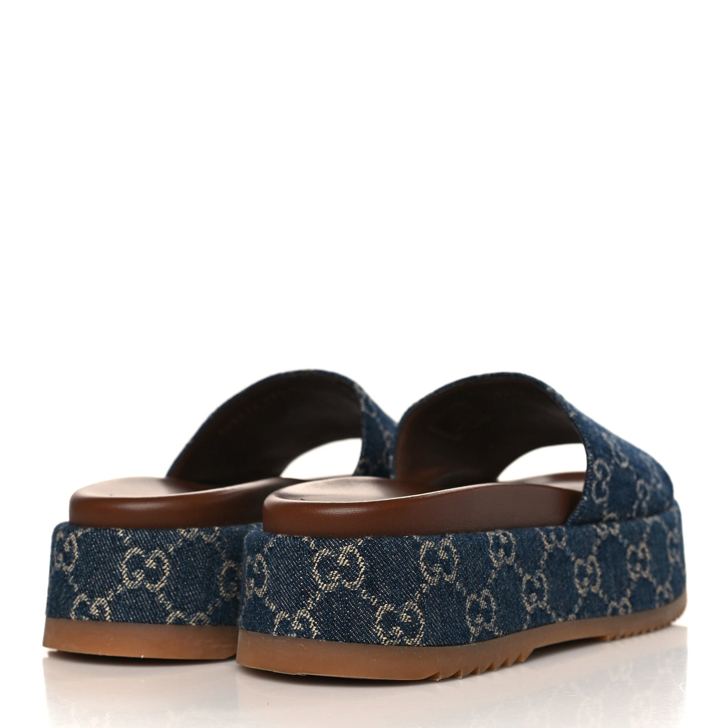 New Denim GG Monogram Angelina Platform 55mm Slide Sandals 39.5 Blue Tea