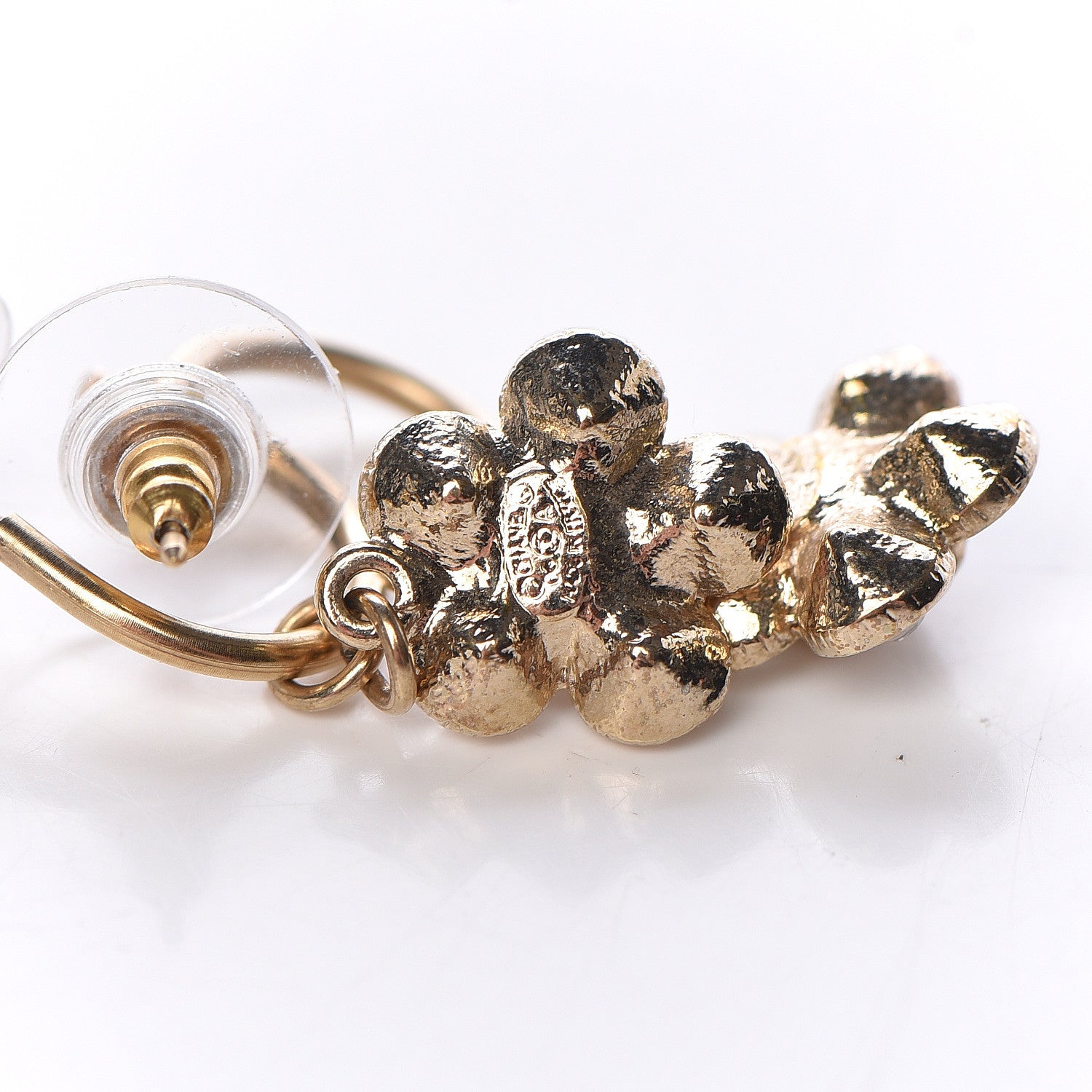 Chanel Crystal CC Flower Dangle Earrings Gold 3 of 5