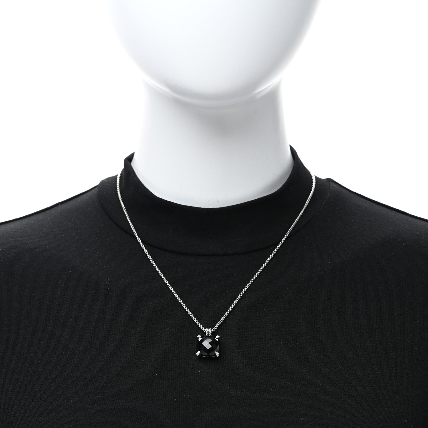 David Yurman Sterling Silver Diamond Black Onyx 14mm Chatelaine Pendant Necklace 2 of 4