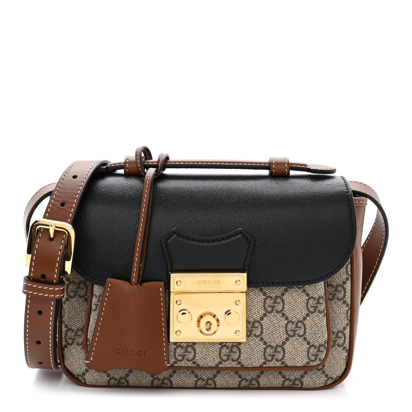 GG Supreme Monogram New Sakai Lux Calfskin Mini Padlock Flap Pocket Shoulder Bag Beige Ebony Black Cuir