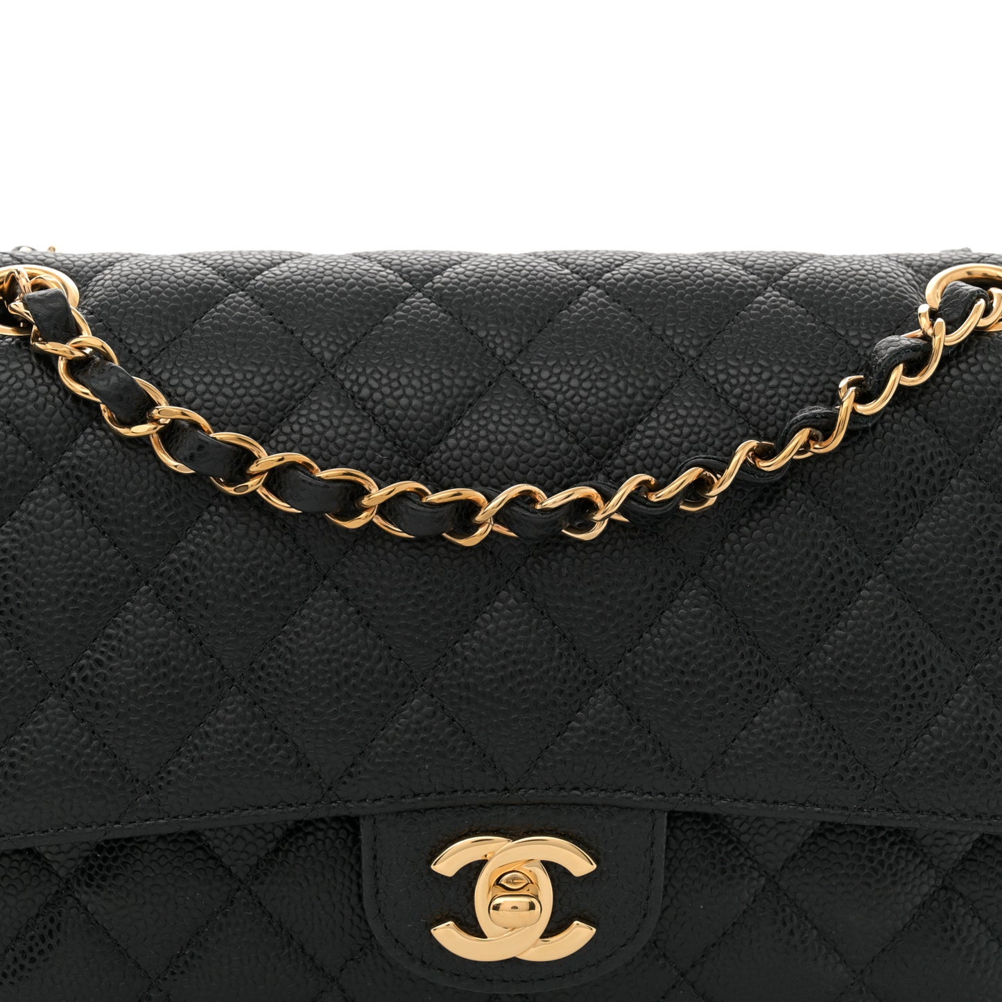 Caviar Quilted Medium Double Flap Black