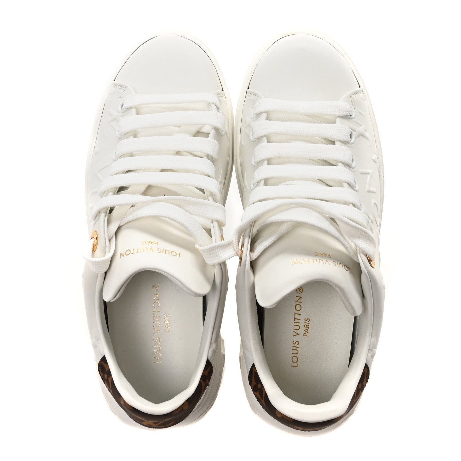 Louis Vuitton Lambskin Embossed Monogram Time Out Sneakers 37 White 2 of 8