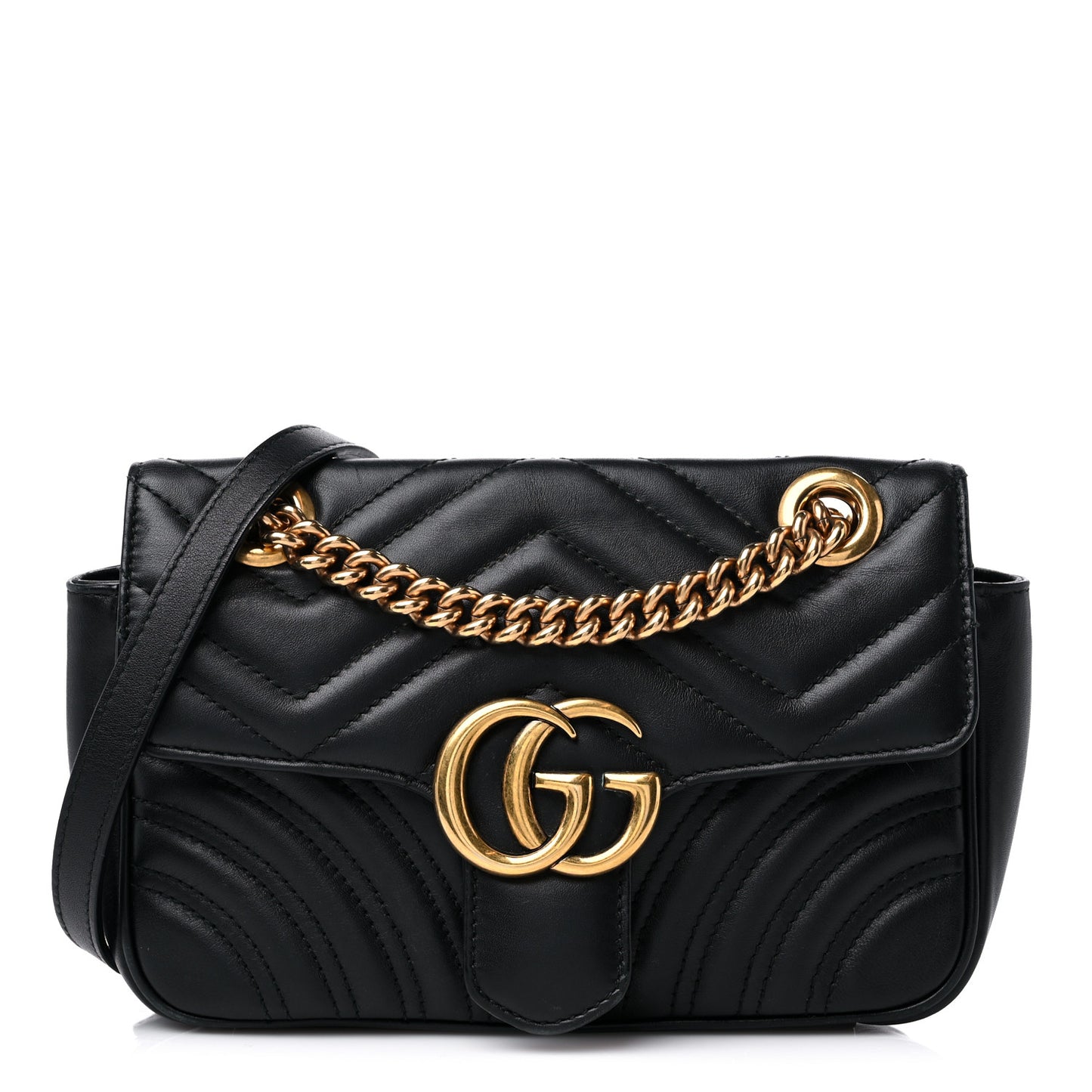 Calfskin Matelasse Mini GG Marmont Shoulder Bag Black