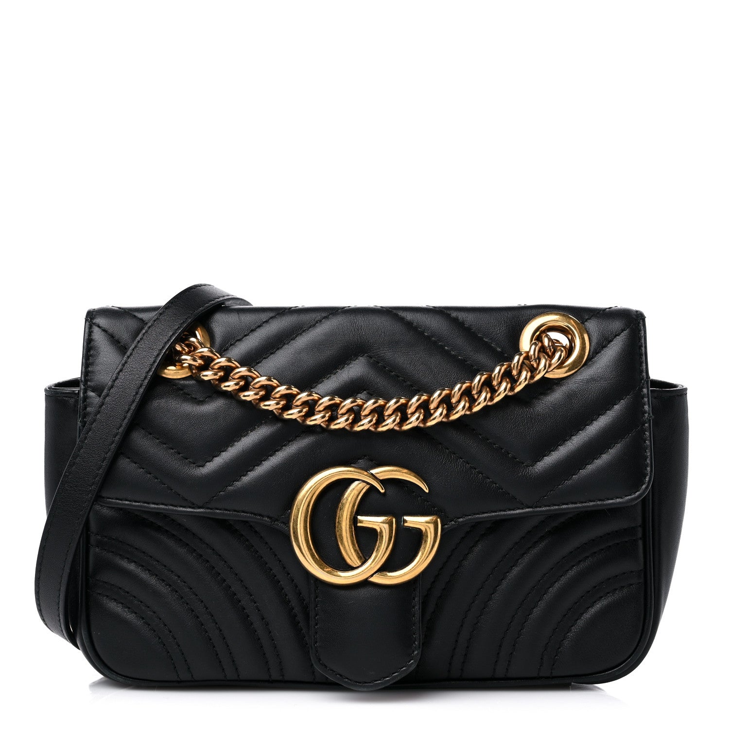 Gucci Calfskin Matelasse Mini GG Marmont Shoulder Bag Black 1 of 16
