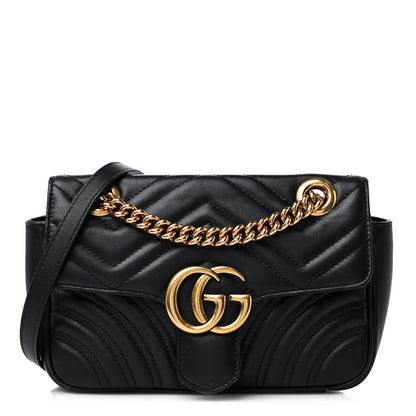 Gucci Calfskin Matelasse Mini GG Marmont Shoulder Bag Black 1 of 16