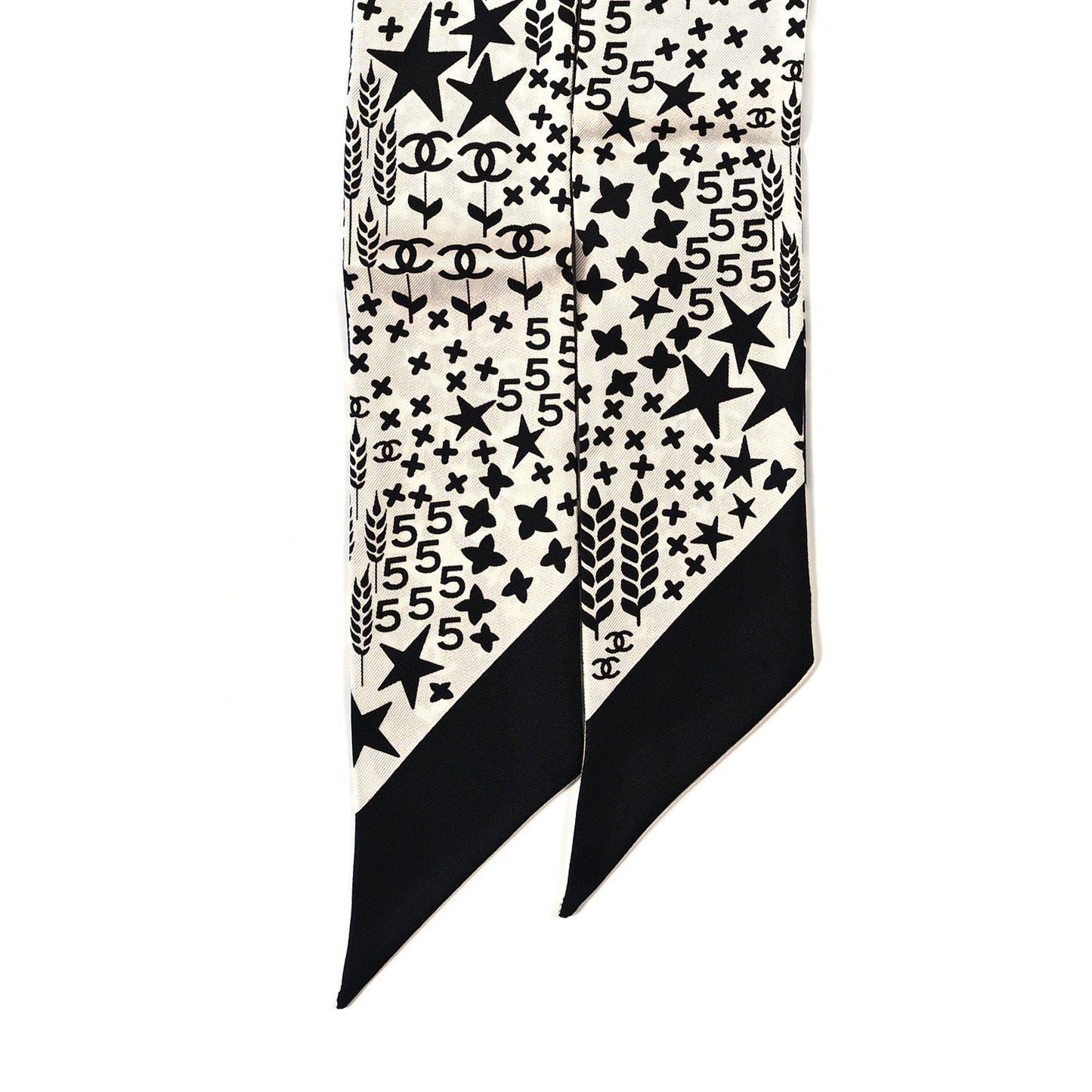 Silk CC Slim Bandeau Scarf Black Ecru
