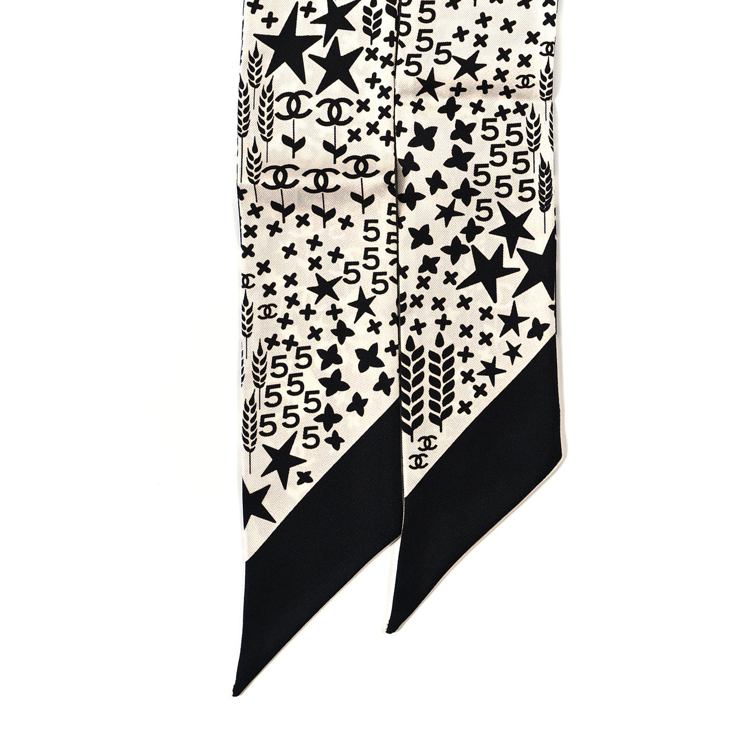 Chanel Silk CC Slim Bandeau Scarf Black Ecru 2 of 4