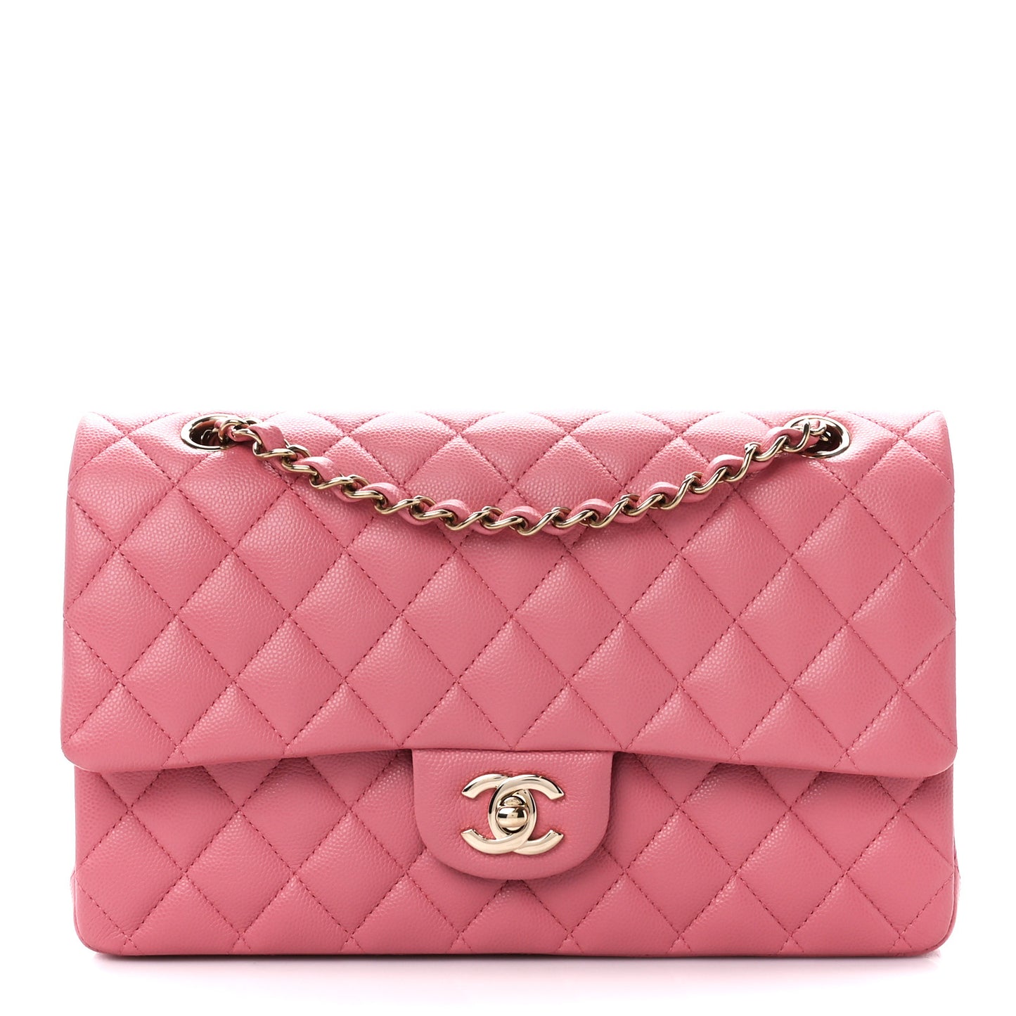 Caviar Quilted Medium Double Flap Pink