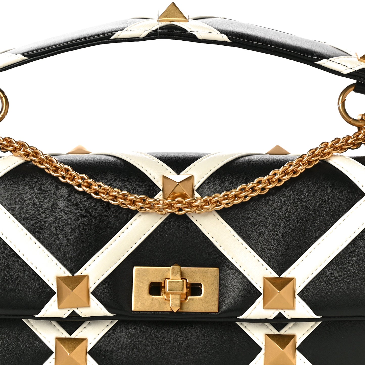Nappa Large Roman Stud Shoulder Bag Black White